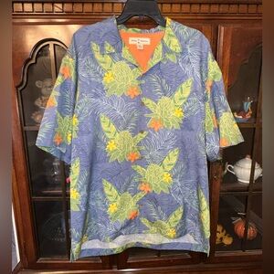 NWOT Tommy Bahama Palm Mirage Tropical Leaves Blue Hawaiian CAMP SHIRT Large L